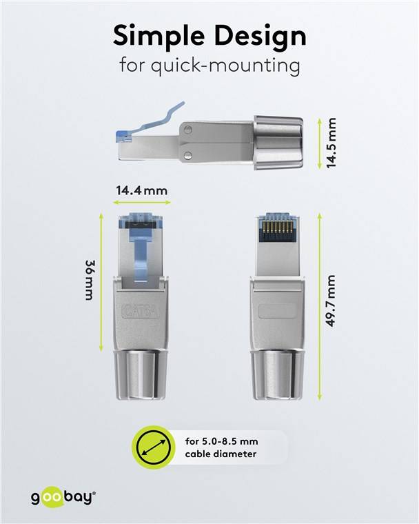 50x Goobay 65939 CAT 6A feldkonfektionierbarer RJ45-Stecker, STP geschirmt - für 5,0-8,5 mm Kabeldurchmesser, mit Schraubkappe, werkzeugfreie