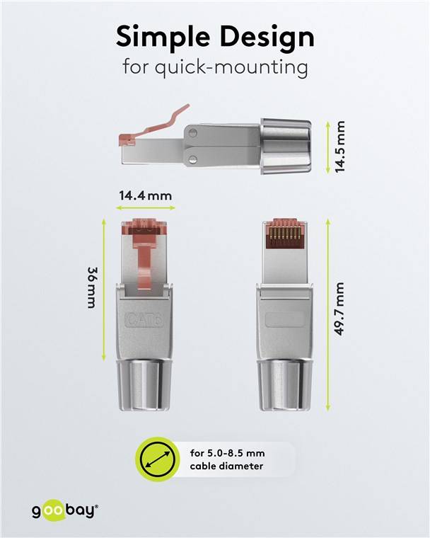 50x Goobay 65940 CAT 6 feldkonfektionierbarer RJ45-Stecker, STP geschirmt - für 5,0-8,5 mm Kabeldurchmesser, mit Schraubkappe, werkzeugfreie