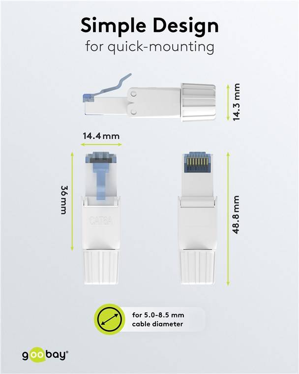 100x Goobay 65941 CAT 6A feldkonfektionierbarer RJ45-Stecker, UTP ungeschirmt - für 5,0-8,5 mm Kabeldurchmesser, mit Schraubkappe, werkzeugfreie