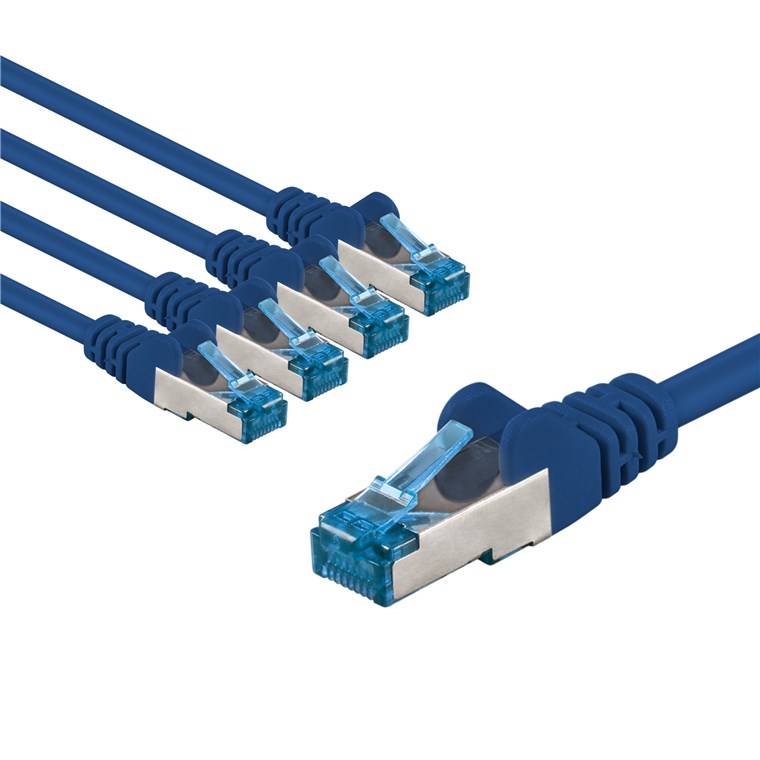 Goobay 67532 CAT 6A Patchkabel, S/FTP (PiMF), 5 m, blau, 5er-Set, 5 m - Kupferleiter (CU), halogenfreier Kabelmantel (LSZH)