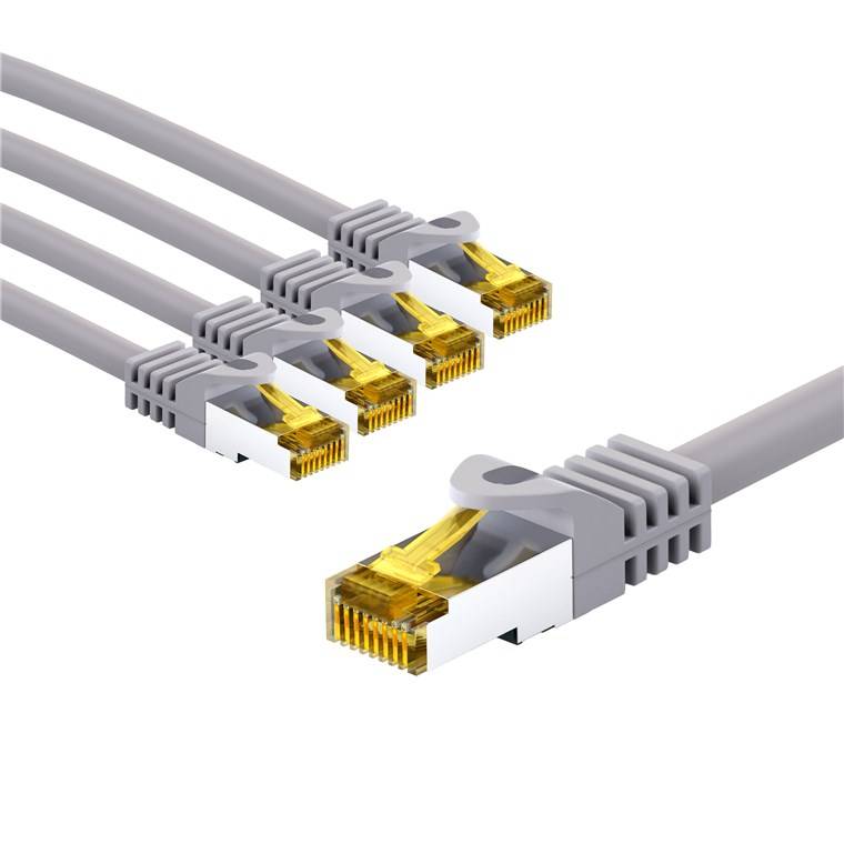 Goobay 69497 RJ45-Patchkabel CAT 6A S/FTP (PiMF), 500 MHz mit CAT 7 Rohkabel, 5 m, grau, 5er-Set, 5 m - LSZH halogenfreier Kabelmantel