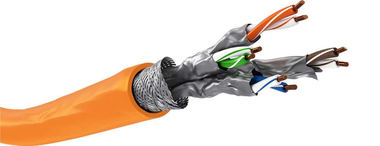4x Goobay 75713 CAT 7A Netzwerkkabel, S/FTP (PiMF), orange, 50 m - Kupferleiter (CU), AWG 23/1 (solid), halogenfreier Kabelmantel (LSZH)