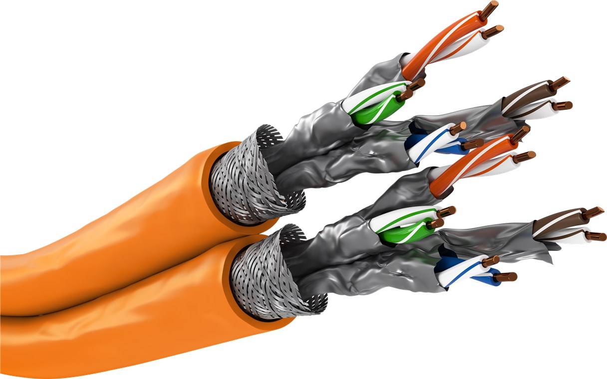2x Goobay 75714 CAT 7A Duplex-Netzwerkkabel, S/FTP (PiMF), orange, 50 m - Kupferleiter (CU), AWG 23/1 (solid), halogenfreier Kabelmantel (LSZH)