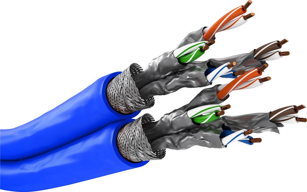 Goobay 75716 CAT 7A Duplex-Netzwerkkabel, S/FTP (PiMF), blau, 50 m - Kupferleiter (CU), AWG 22/1 (solid), halogenfreier Kabelmantel (LSZH)