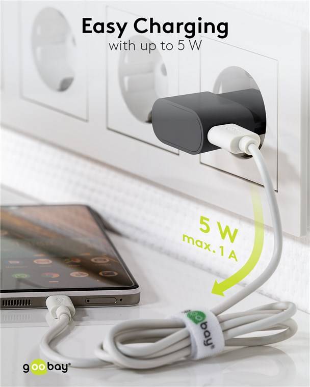 Goobay 44947 USB-A Ladegerät (5 W) schwarz, Schwarz - 1x USB-A-Anschluss