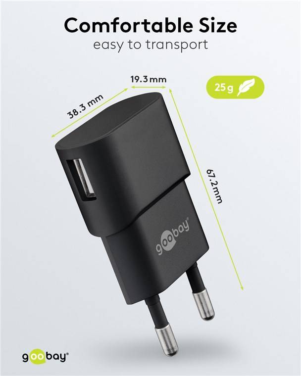 Goobay 44947 USB-A Ladegerät (5 W) schwarz, Schwarz - 1x USB-A-Anschluss