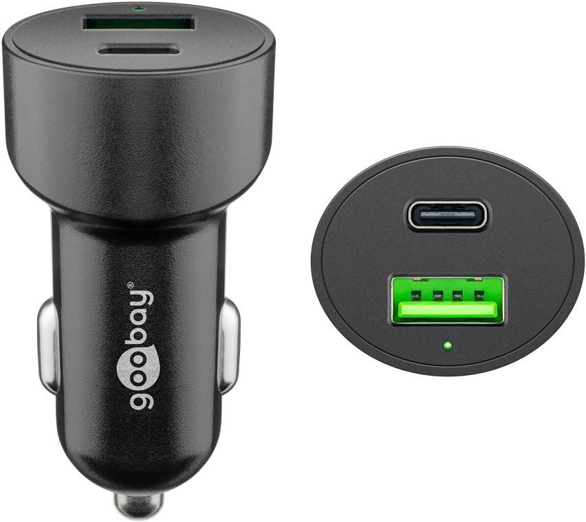 Goobay 39908 Dual-USB Auto-Schnellladegerät USB-C™ PD (Power Delivery) (48 W), Schwarz - 48 W (12/24 V) USB-A/USB-C™ geeignet für Geräte mit U