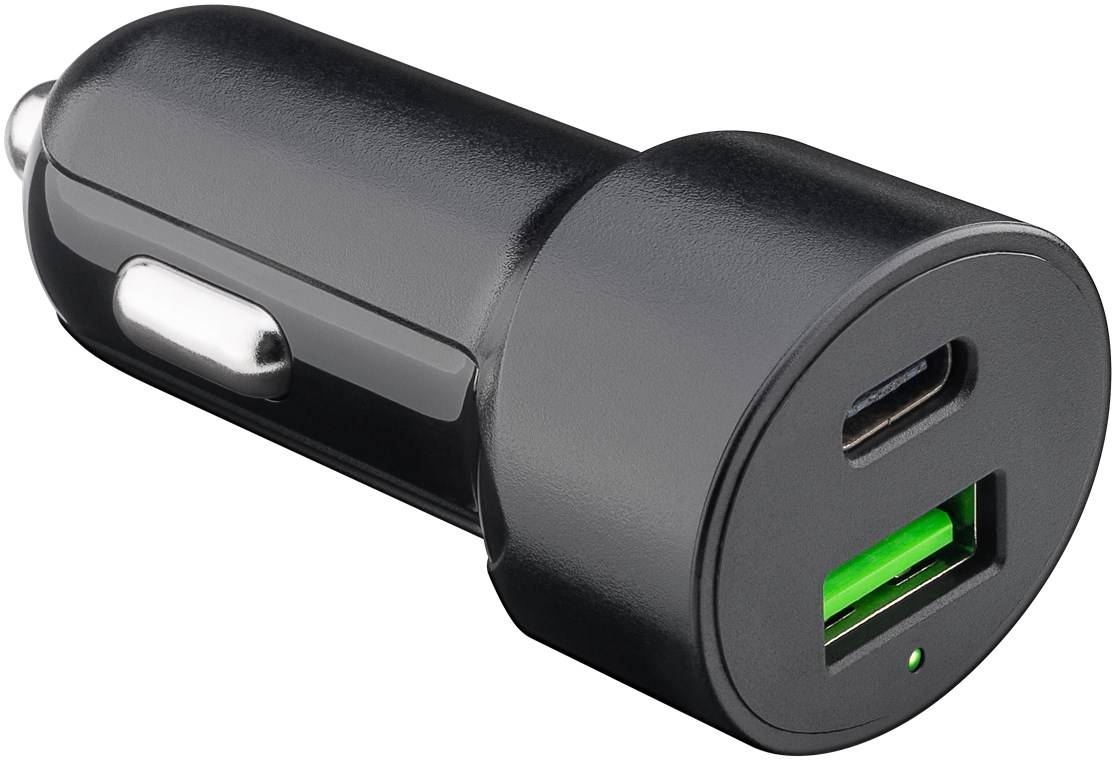 Goobay 39908 Dual-USB Auto-Schnellladegerät USB-C™ PD (Power Delivery) (48 W), Schwarz - 48 W (12/24 V) USB-A/USB-C™ geeignet für Geräte mit U