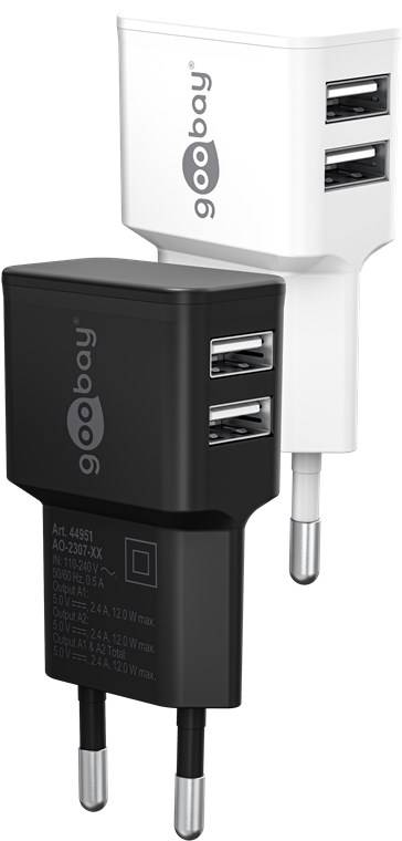 Goobay 44951 USB-A Dual-Ladegerät (12 W) schwarz, Schwarz - 2x USB-A-Anschlüsse