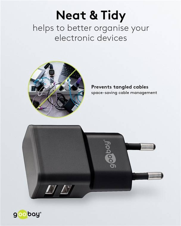 Goobay 44951 USB-A Dual-Ladegerät (12 W) schwarz, Schwarz - 2x USB-A-Anschlüsse