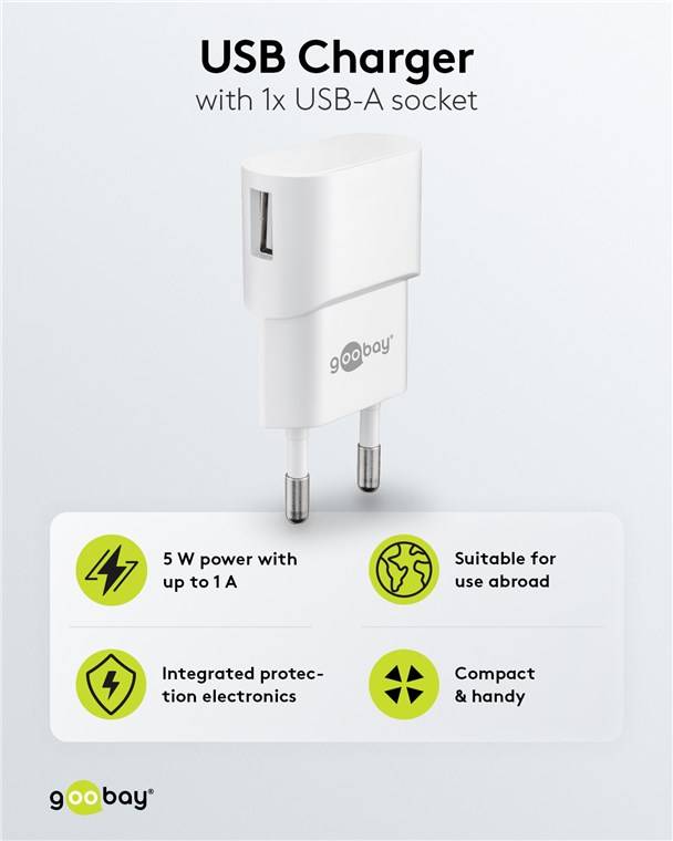 Goobay 44948 USB-A Ladegerät (5 W) weiß, Weiß - 1x USB-A-Anschluss