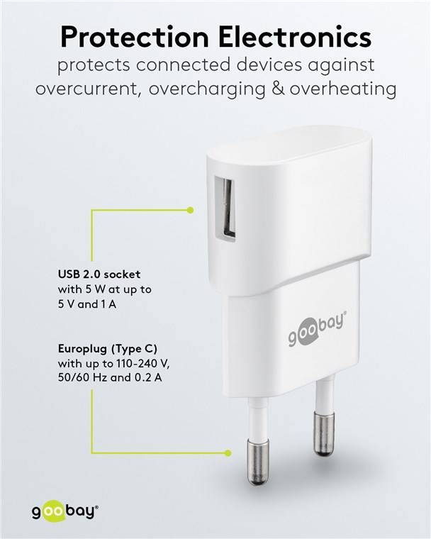 Goobay 44948 USB-A Ladegerät (5 W) weiß, Weiß - 1x USB-A-Anschluss