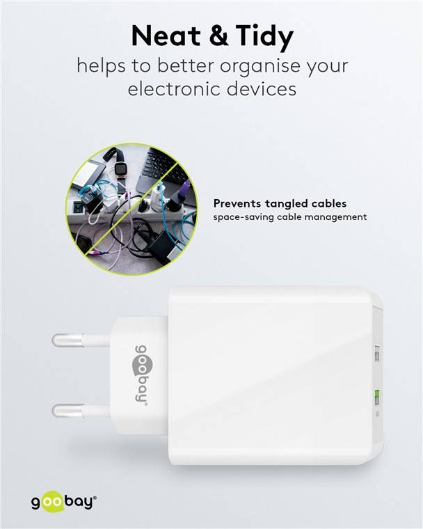 Goobay 44957 USB-A QC Dual-Schnellladegerät (28 W) weiß, Weiß - 1x USB-A-Anschluss (Quick Charge 3.0) und 1x USB-A-Anschluss