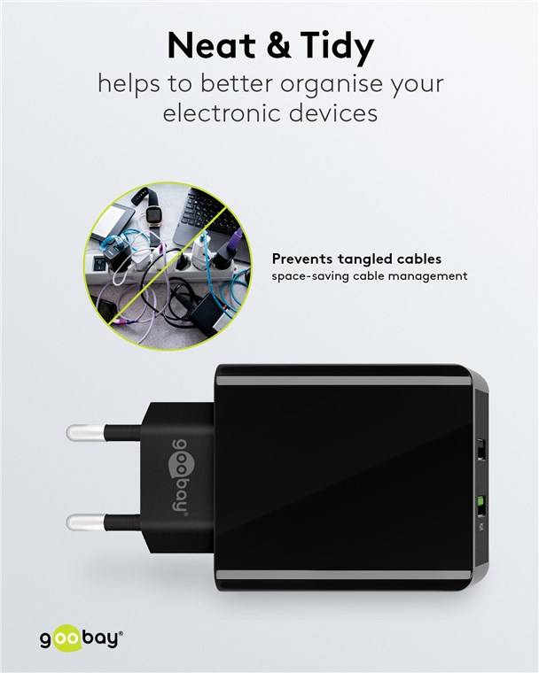 Goobay 44956 USB-A QC Dual-Schnellladegerät (28 W) schwarz, Schwarz - 1x USB-A-Anschluss (Quick Charge 3.0) und 1x USB-A-Anschluss