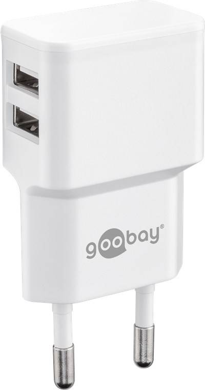 Goobay 44985 Micro-USB Dual-Ladeset (12 W), Weiß, 1 m - Netzteil mit 2x USB-Anschlüssen, Micro-USB-Kabel, 1 m, weiß