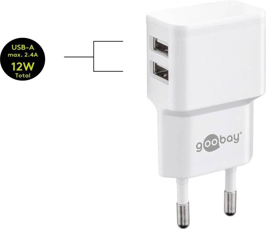 Goobay 44985 Micro-USB Dual-Ladeset (12 W), Weiß, 1 m - Netzteil mit 2x USB-Anschlüssen, Micro-USB-Kabel, 1 m, weiß