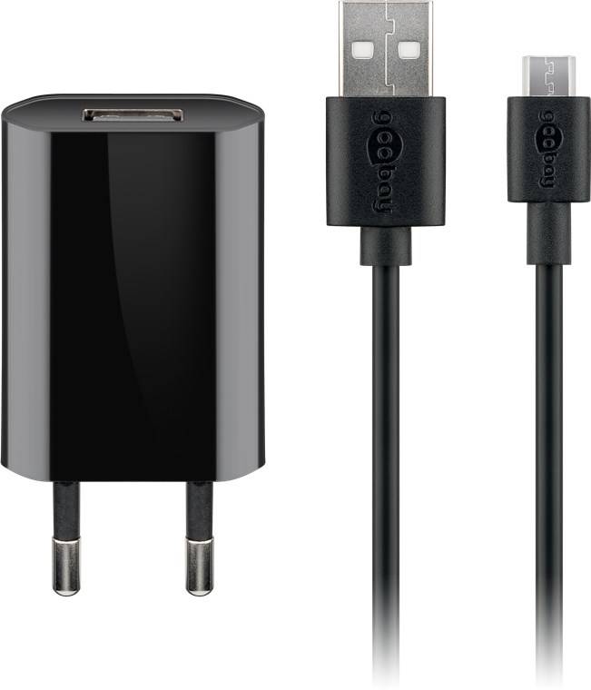 Goobay 44982 Micro-USB-Ladeset (5 W), Schwarz, 1 m - Netzteil mit Micro-USB-Kabel, 1 m , schwarz