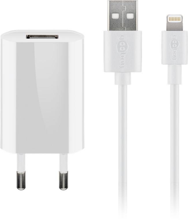 Goobay 44978 Apple Lightning Ladeset (5 W), Weiß, 1 m - Netzteil mit Apple Lightning-Kabel, 1 m, weiß