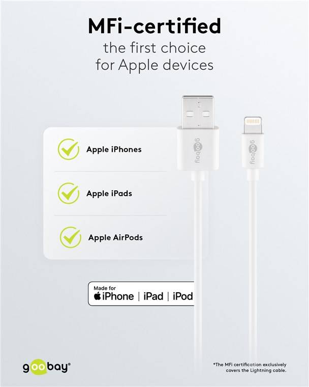 Goobay 44978 Apple Lightning Ladeset (5 W), Weiß, 1 m - Netzteil mit Apple Lightning-Kabel, 1 m, weiß