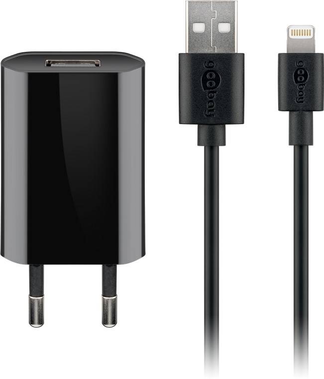 Goobay 44994 Apple Lightning Ladeset (5 W), Schwarz, 1 m - Netzteil mit Apple Lightning-Kabel, 1 m, schwarz
