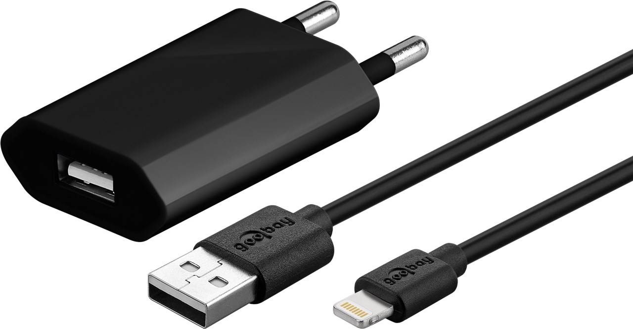 Goobay 44994 Apple Lightning Ladeset (5 W), Schwarz, 1 m - Netzteil mit Apple Lightning-Kabel, 1 m, schwarz