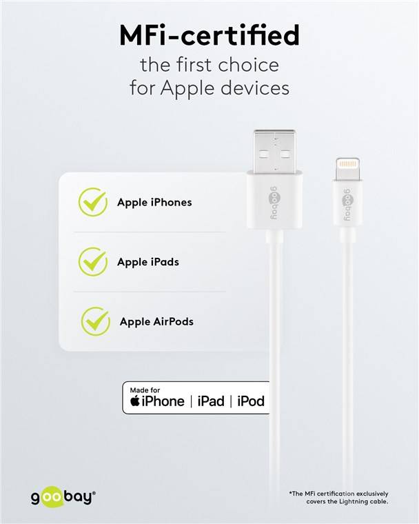 Goobay 45295 Apple Lightning Ladeset (5 W), Weiß, 1 m