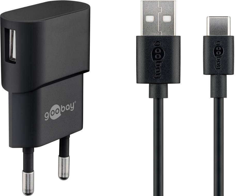 Goobay 45298 USB-C™-Ladeset (5 W), Schwarz, 1 m - Netzteil mit USB-C™-Kabel, 1 m, schwarz