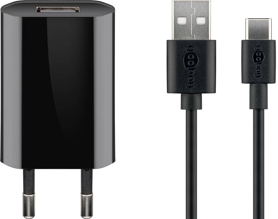 Goobay 45293 USB-C™-Ladeset (5 W), Schwarz, 1 m - Netzteil mit USB-C™-Kabel, 1 m, schwarz