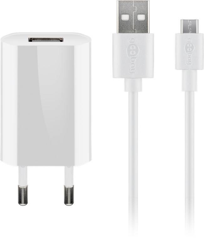 Goobay 44983 Micro-USB-Ladeset (5 W), Weiß, 1 m - Netzteil mit Micro-USB-Kabel, 1 m , weiß