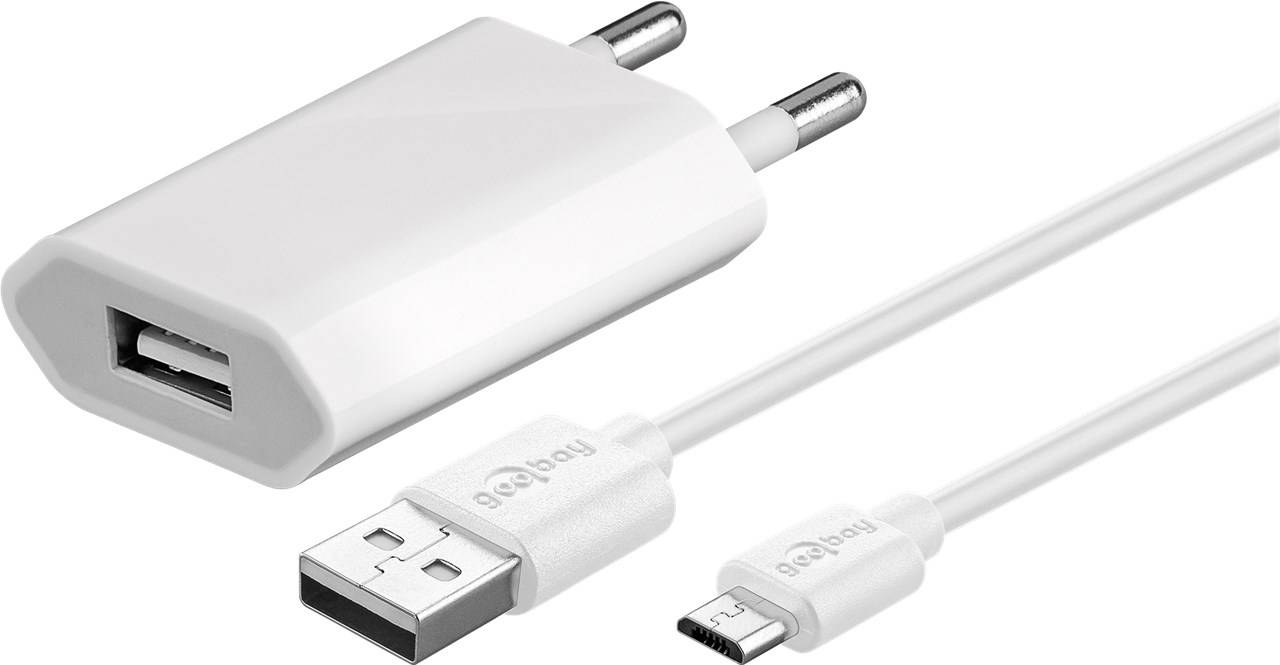 Goobay 44983 Micro-USB-Ladeset (5 W), Weiß, 1 m - Netzteil mit Micro-USB-Kabel, 1 m , weiß