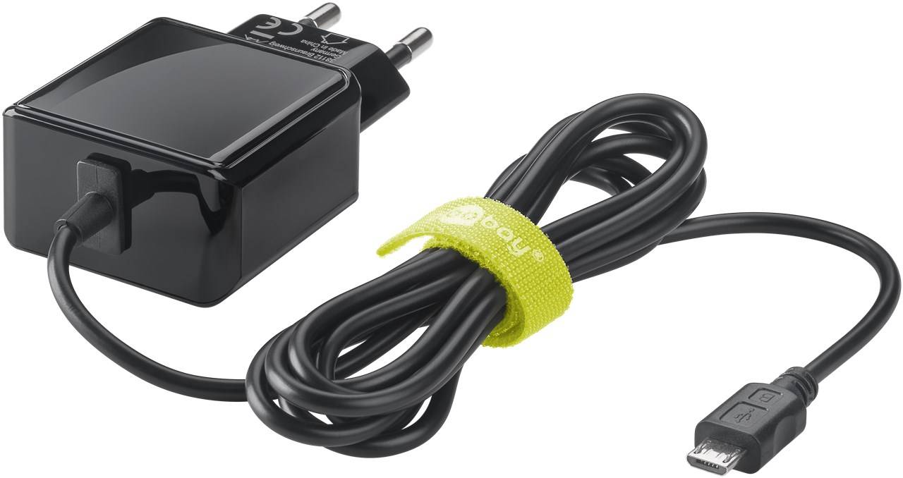 Goobay 49603 Micro-USB-Netzteil (15 W), Schwarz, 1.5 m - Universelles Ladegerät für Geräte mit Micro-USB Anschluss