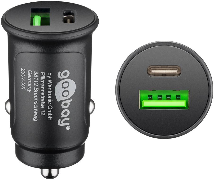 150x Goobay 59521 Dual-USB Auto-Schnellladegerät USB-C™ PD (Power Delivery) (27 W), Schwarz - 27 W (12/24 V) geeignet für Geräte mit USB-C™ (Po