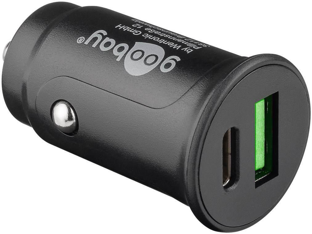 Goobay 72166 Dual-USB Auto-Schnellladeset Lightning (27 W), schwarz, 1 m - Kfz-Ladeadapter mit 1x USB-C™ und 1x USB-A, USB-C™-Lightning-Kabel, 1