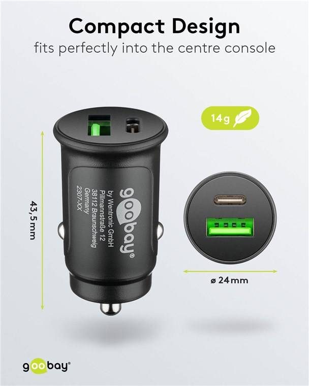 150x Goobay 59521 Dual-USB Auto-Schnellladegerät USB-C™ PD (Power Delivery) (27 W), Schwarz - 27 W (12/24 V) geeignet für Geräte mit USB-C™ (Po
