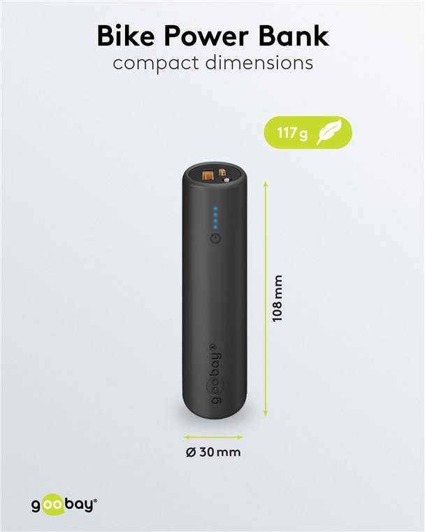 Goobay 60656 Outdoor Bike-Powerbank 5.000 mAh, Schwarz, 0.3 m - 18 W, kompakte Stab-Powerbank mit Power Delivery und Quick Charge für den