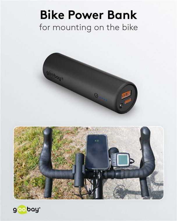20x Goobay 60656 Outdoor Bike-Powerbank 5.000 mAh, Schwarz, 0.3 m - 18 W, kompakte Stab-Powerbank mit Power Delivery und Quick Charge für den