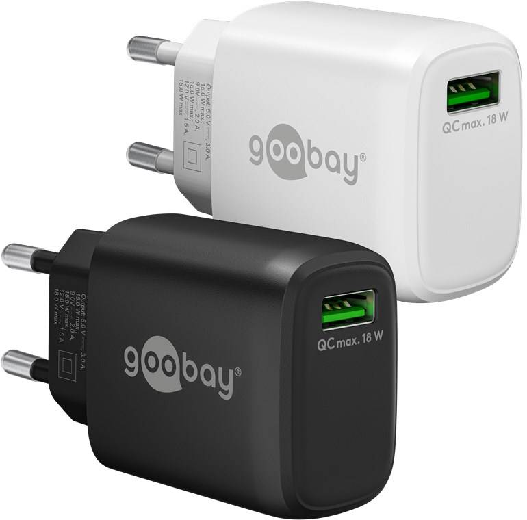 Goobay 61671 USB-A QC Schnellladegerät (18 W) schwarz, schwarz - 1x USB-A-Anschluss (Quick Charge 3.0)