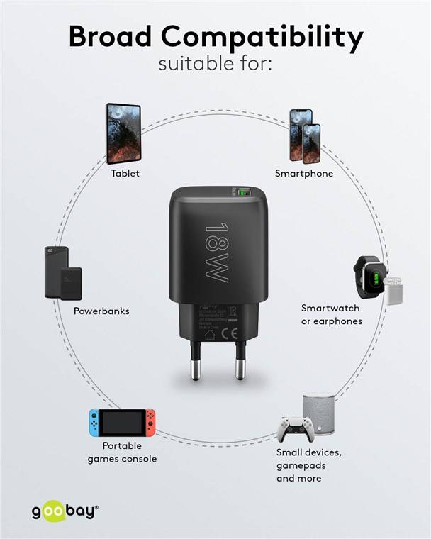 Goobay 61671 USB-A QC Schnellladegerät (18 W) schwarz, schwarz - 1x USB-A-Anschluss (Quick Charge 3.0)