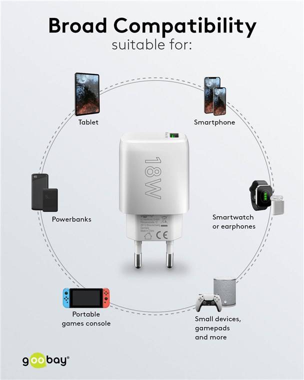 Goobay 61672 USB-A QC Schnellladegerät (18 W) weiß, weiß - 1x USB-A-Anschluss (Quick Charge 3.0)