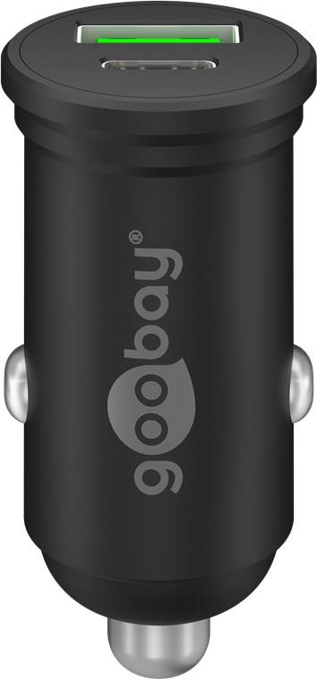 150x Goobay 61739 Dual-USB Auto-Schnellladegerät USB-C™ PD (Power Delivery) (45 W), Schwarz - 45 W (12/24 V), geeignet für Geräte mit USB-C™ (P