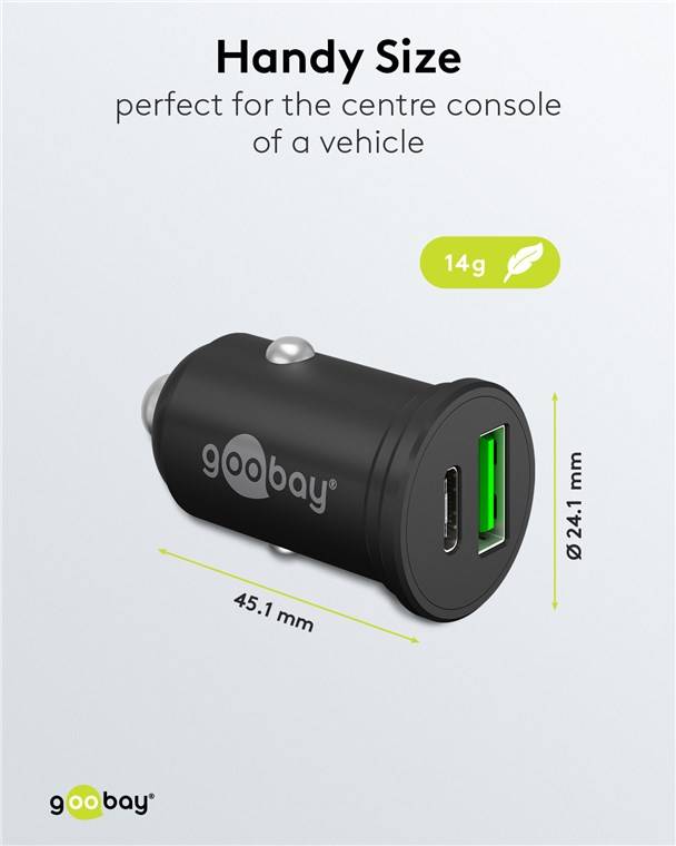 Goobay 61739 Dual-USB Auto-Schnellladegerät USB-C™ PD (Power Delivery) (45 W), Schwarz - 45 W (12/24 V), geeignet für Geräte mit USB-C™ (Power