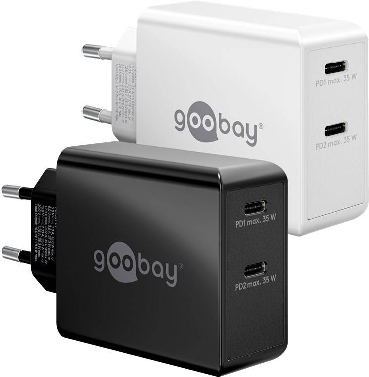 50x Goobay 61757 USB-C™ PD Dual-Schnellladegerät (36 W) schwarz, schwarz - 2x USB-C™-Anschlüsse (Power Delivery)