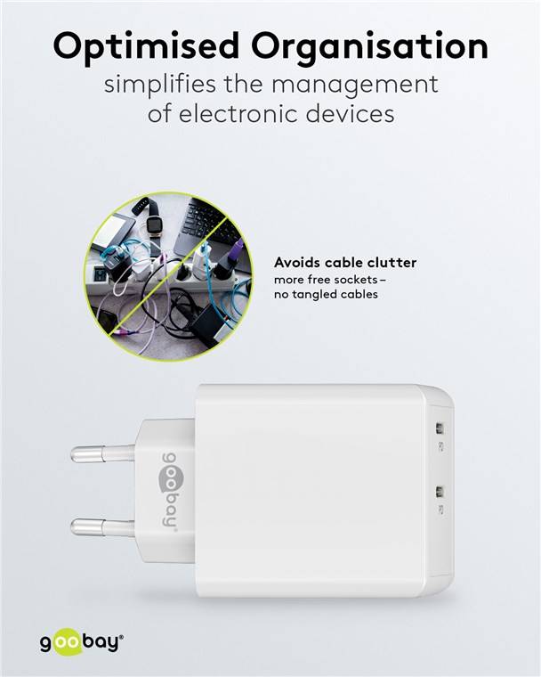 Goobay 61758 USB-C™ PD Dual-Schnellladegerät (36 W) weiß, weiß - 2x USB-C™-Anschlüsse (Power Delivery)