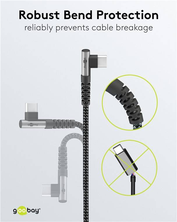 100x Goobay 64655 USB-C™-auf-USB-A-Textilkabel mit Metallsteckern (spacegrau/silber), 90°, 0,5 m, 0.5 m, schwarz-Grau - elegantes und extrarobustes