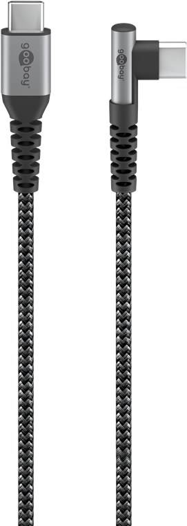 100x Goobay 64659 USB-C™-auf-USB-C™-Textilkabel mit Metallsteckern (spacegrau/silber), 90°, 1 m, 1 m, schwarz-Grau - elegantes und extrarobustes