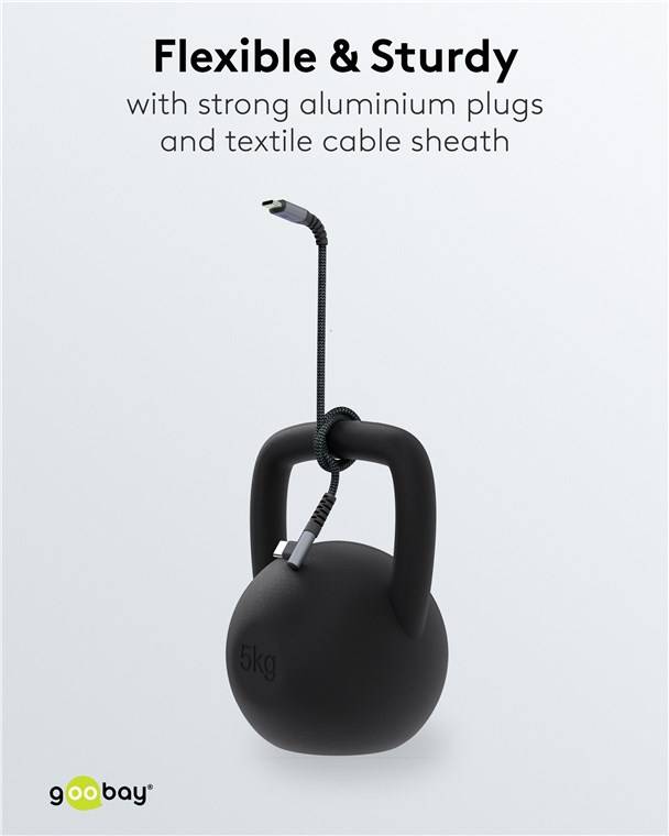 100x Goobay 64659 USB-C™-auf-USB-C™-Textilkabel mit Metallsteckern (spacegrau/silber), 90°, 1 m, 1 m, schwarz-Grau - elegantes und extrarobustes