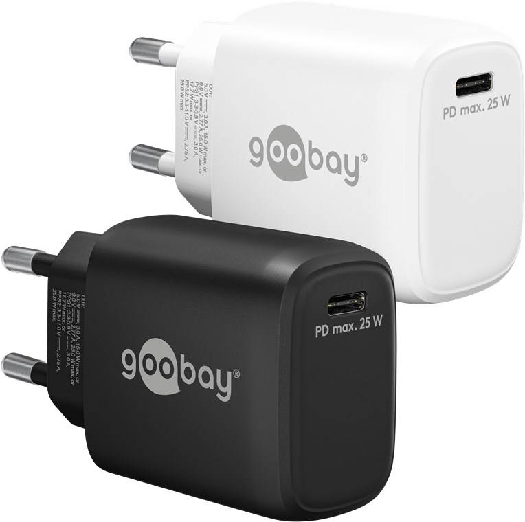 50x Goobay 65367 USB-C™ PD GaN Schnellladegerät (25 W) schwarz, schwarz - 1x USB-C™-Anschluss (Power Delivery)