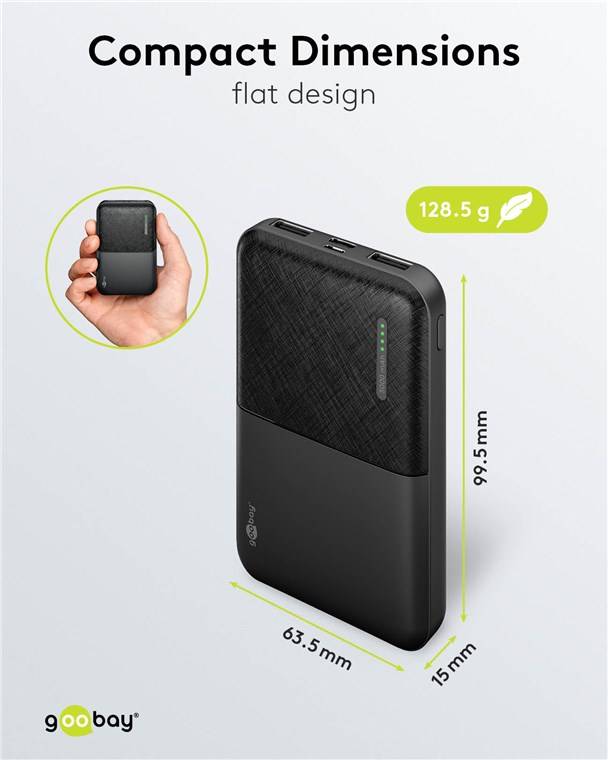 Goobay 64961 Powerbank 5.000 mAh, Schwarz, 0.2 m - 10 W, extrem kompakte Powerbank für die Stromreserve unterwegs