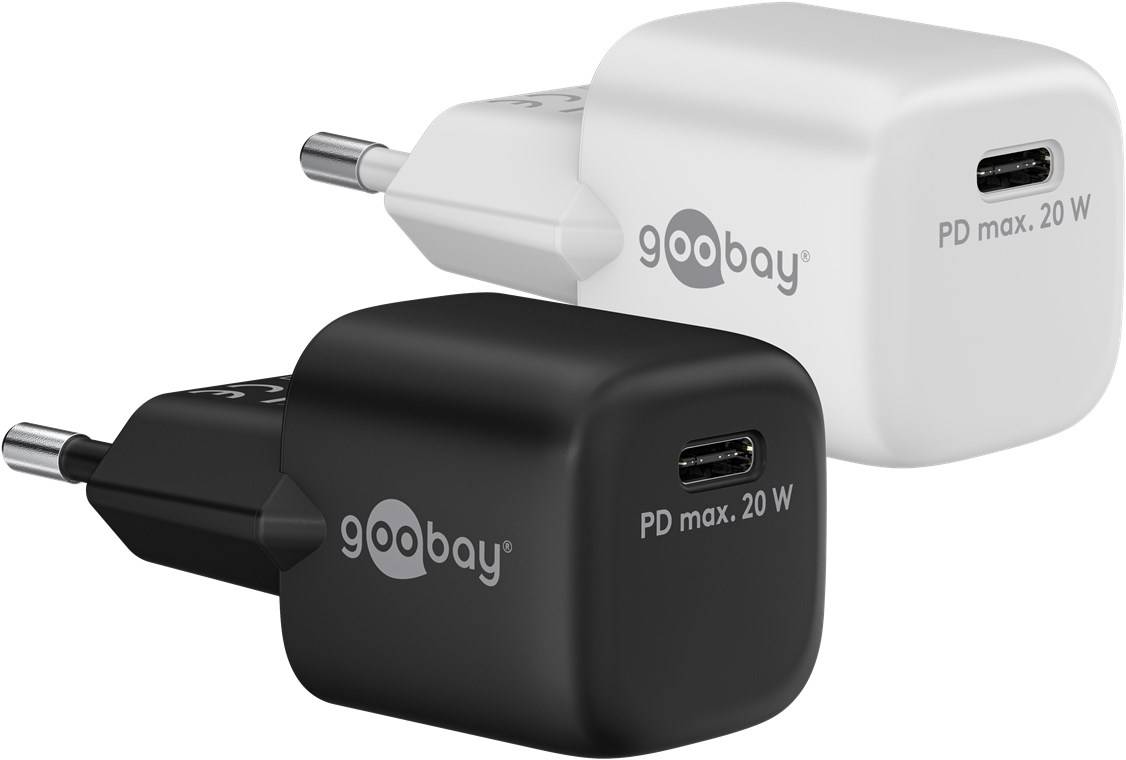 100x Goobay 65403 USB-C™ PD GaN Schnellladegerät Nano (20 W) schwarz, schwarz - 1x USB-C™-Anschluss (Power Delivery)