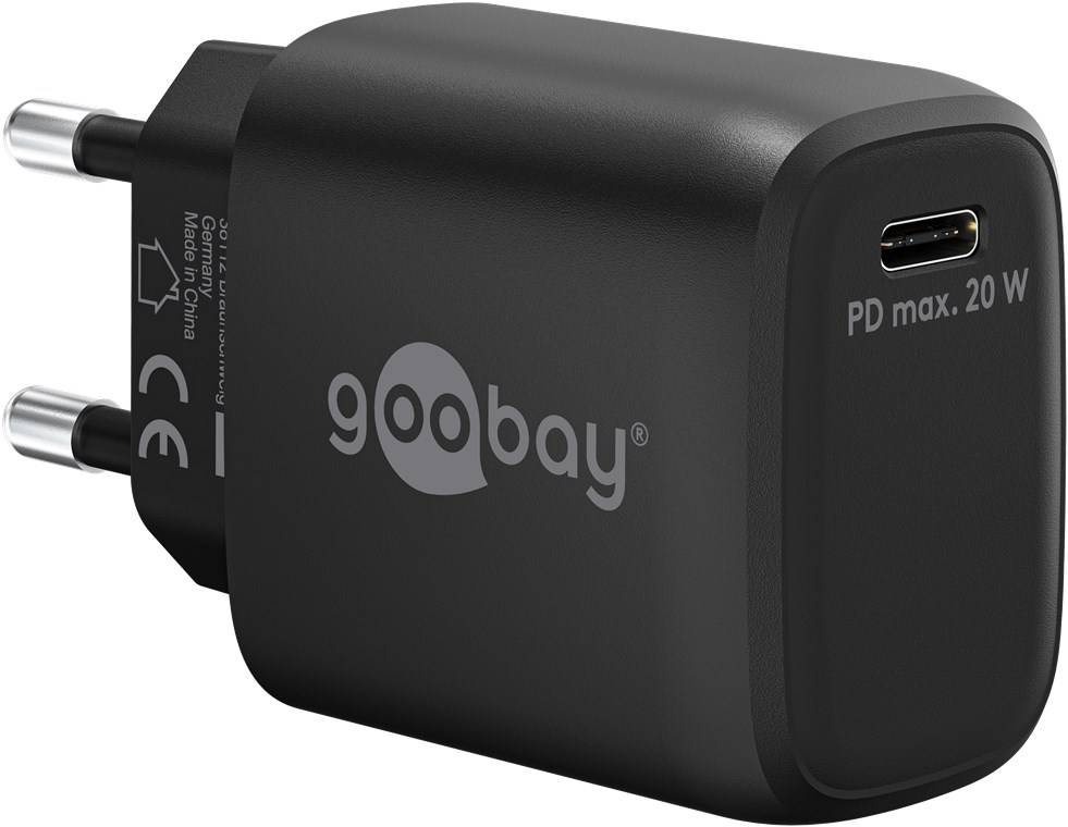 Goobay 65405 USB-C™ PD GaN Schnellladegerät (20 W) schwarz, schwarz - 1x USB-C™-Anschluss (Power Delivery)